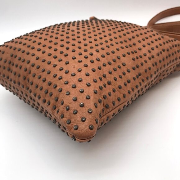 Platania Tan Leather Studded Crossbody Bag - Picture 7 of 11